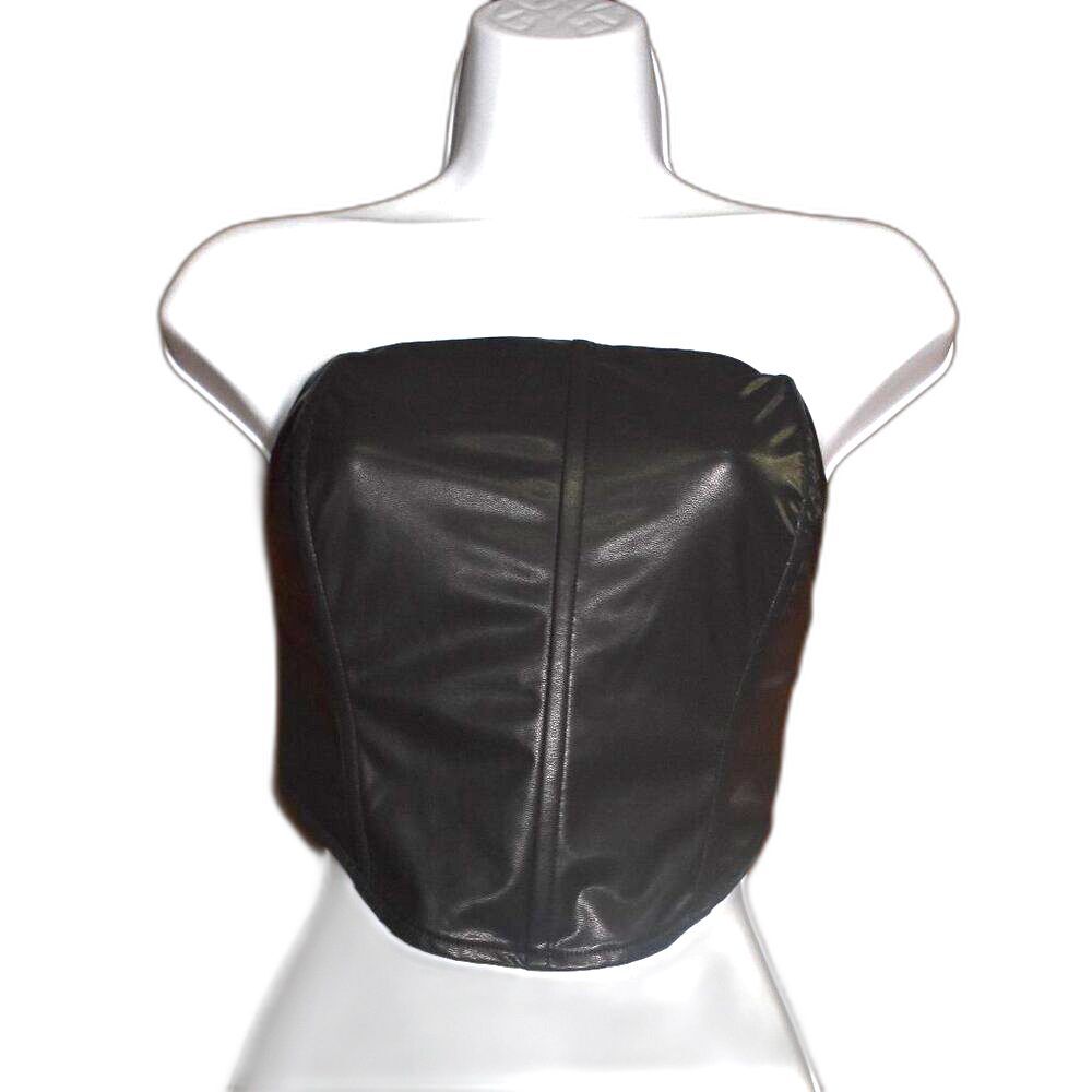Brooklyn Karma Faux Leather Cropped Tube Top Size Large Black